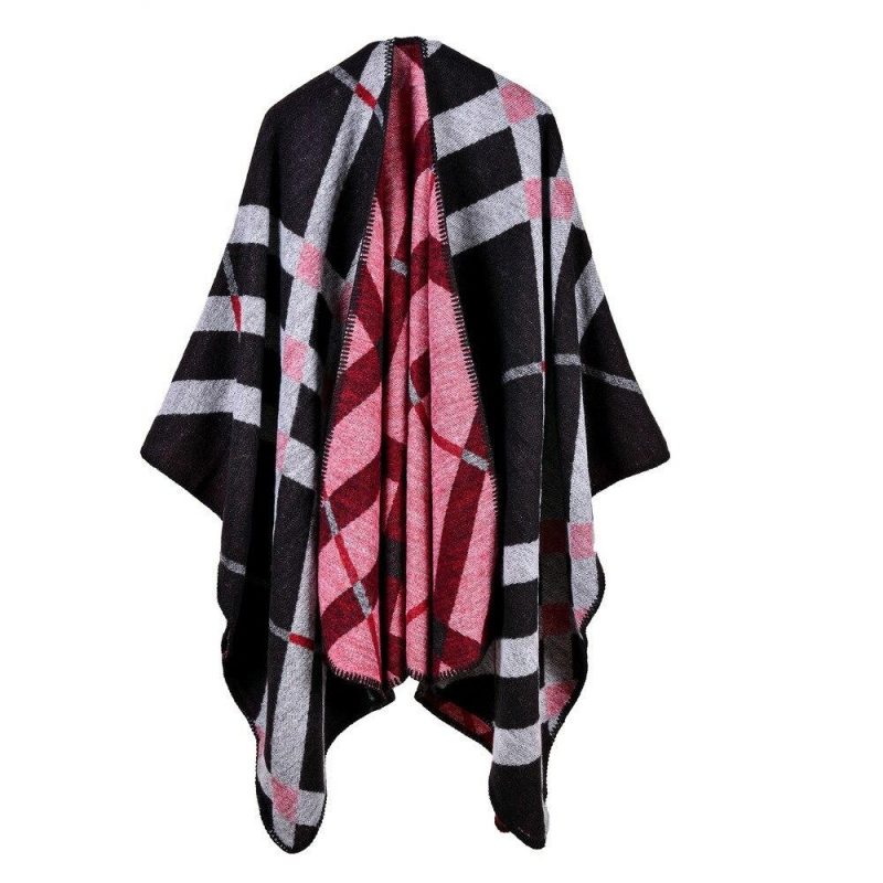 poncho femme long noir 895