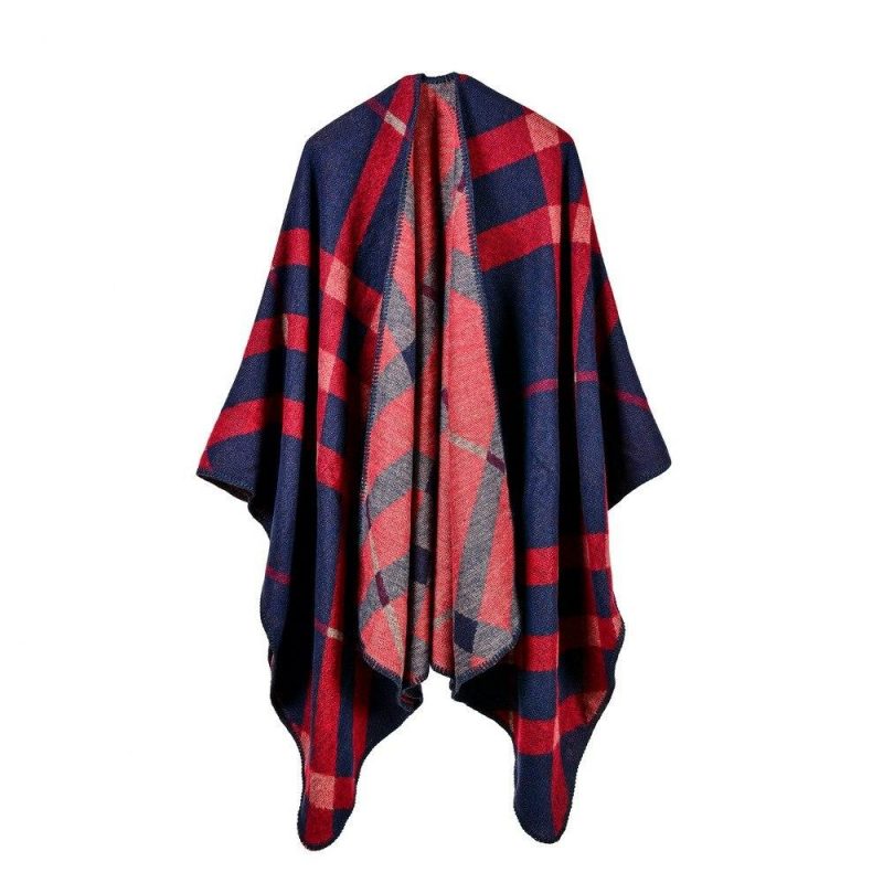 poncho femme long rouge 121