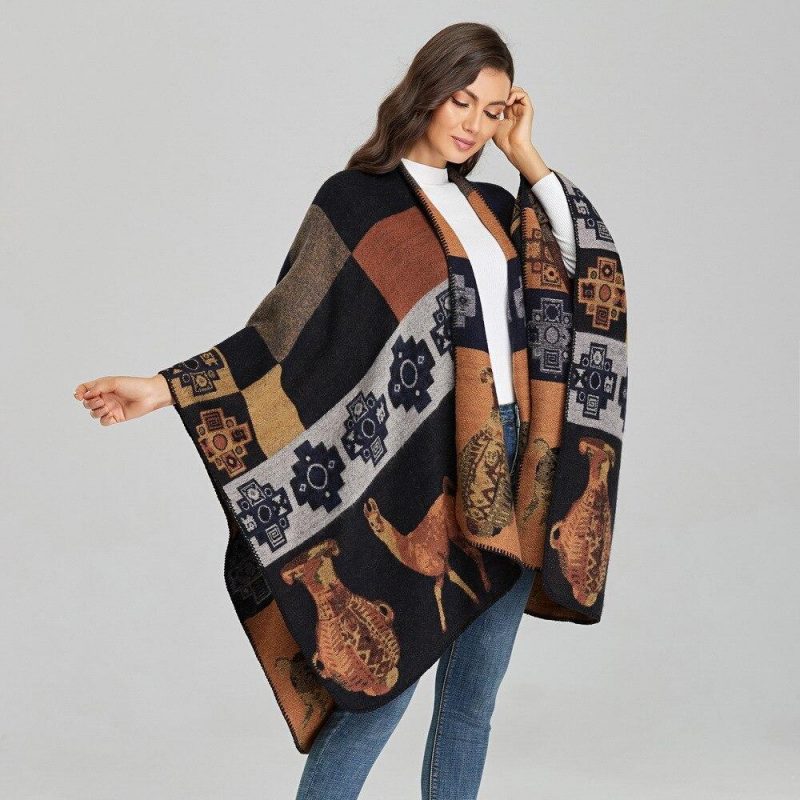 poncho femme marron marron 435