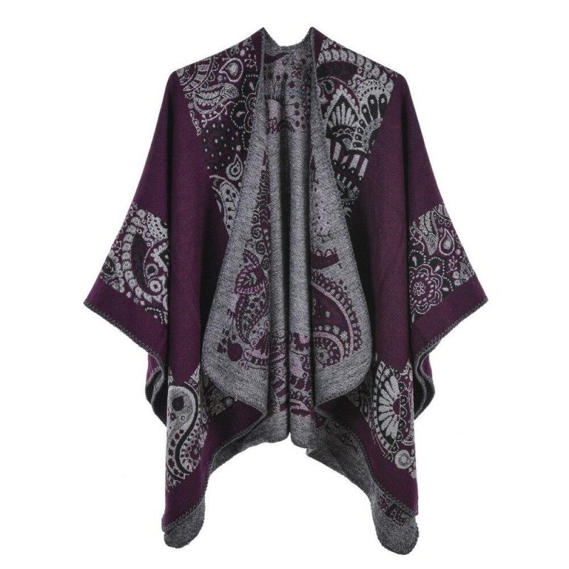 poncho femme paisley bordeaux 856