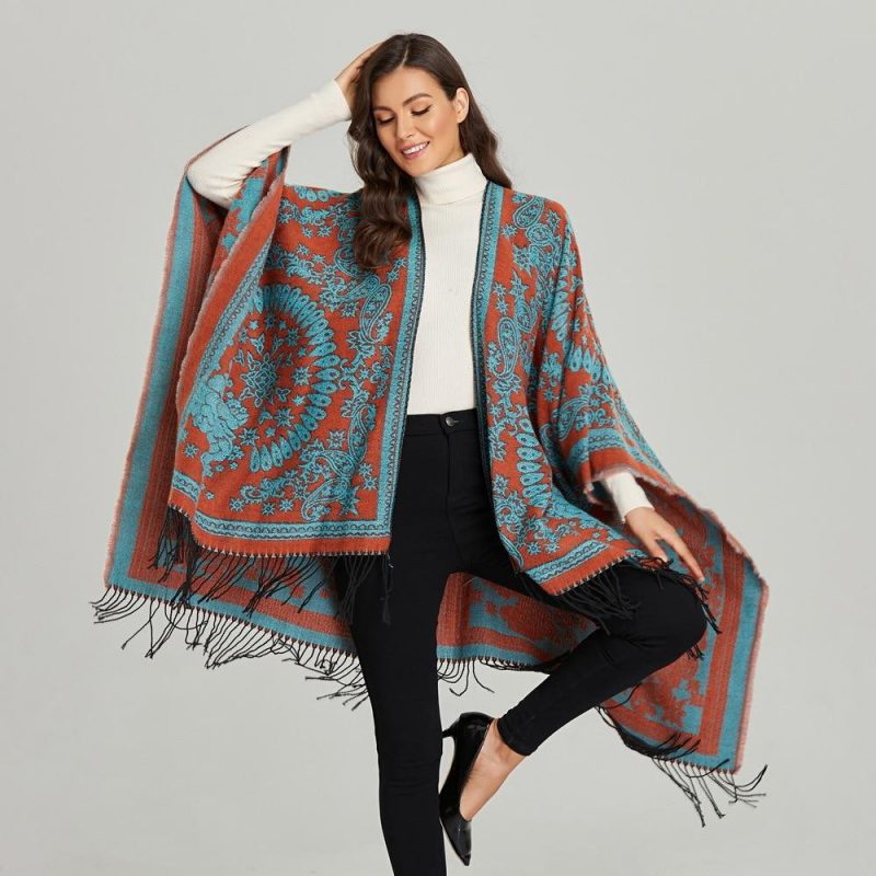 poncho femme paisley franges 141