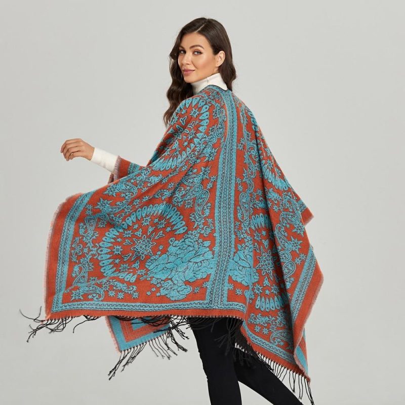 poncho femme paisley franges 422