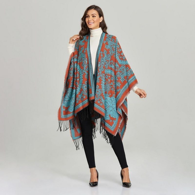 poncho femme paisley franges 766