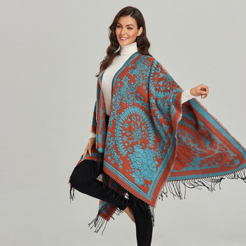 poncho femme paisley franges 774