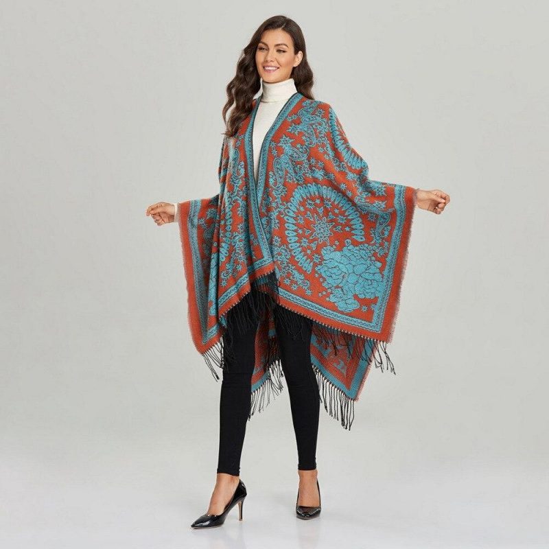 poncho femme paisley franges 870