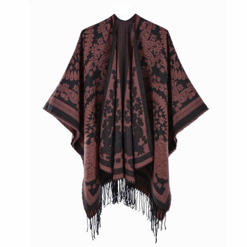 poncho femme paisley franges rose 974