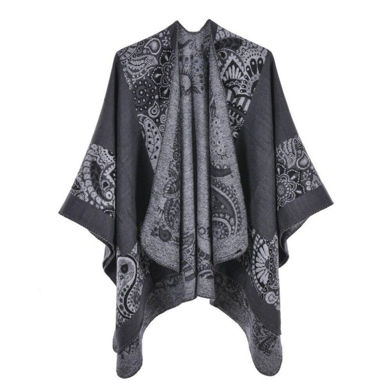 poncho femme paisley gris 369