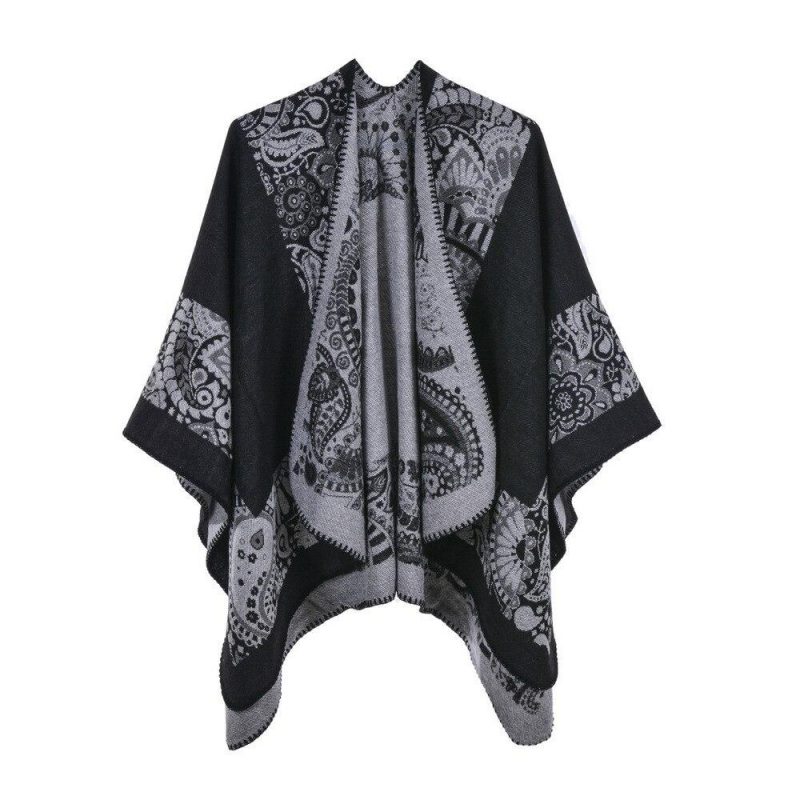 poncho femme paisley noir 530