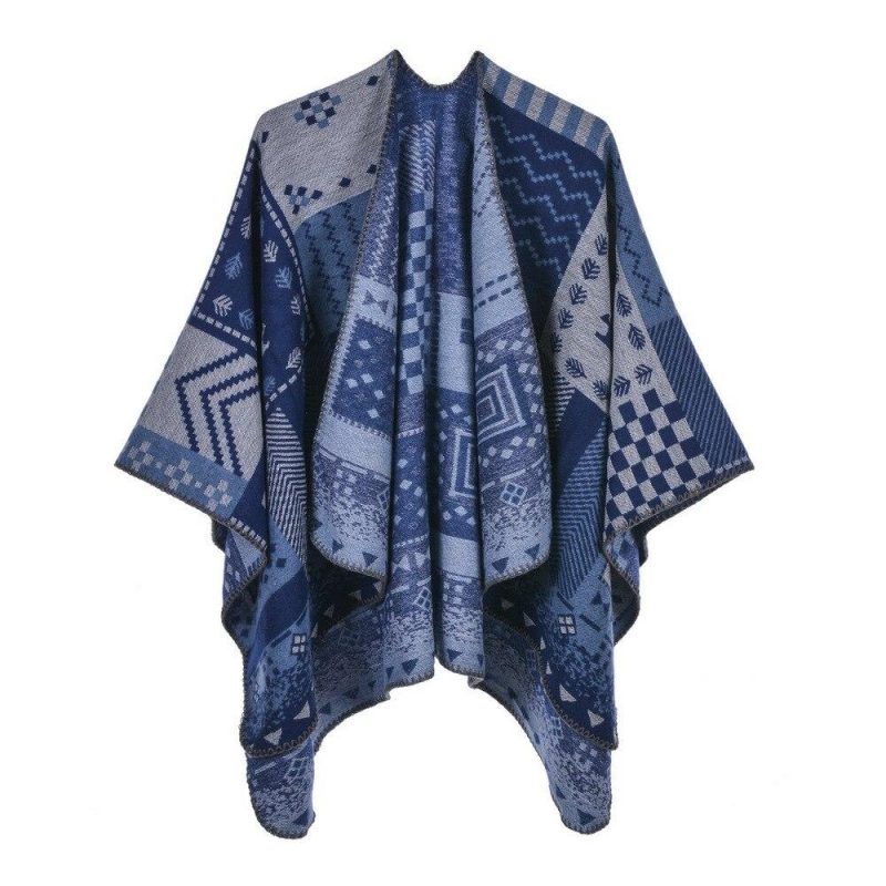 poncho femme patchwork bleu 234