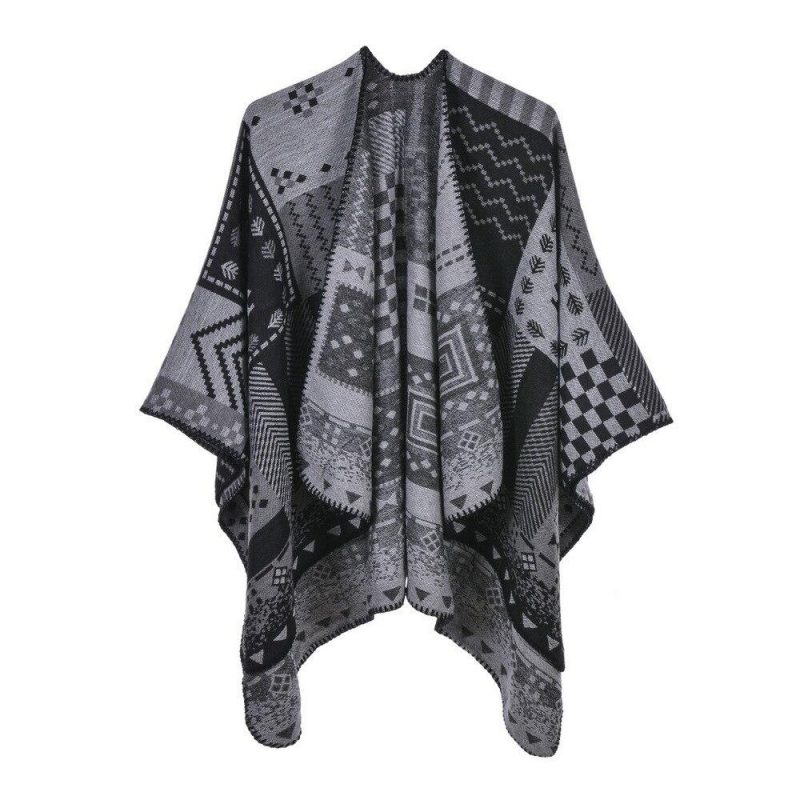 poncho femme patchwork gris 101
