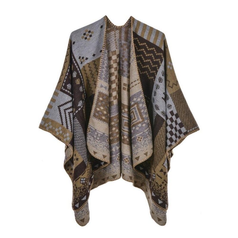 poncho femme patchwork marron 123