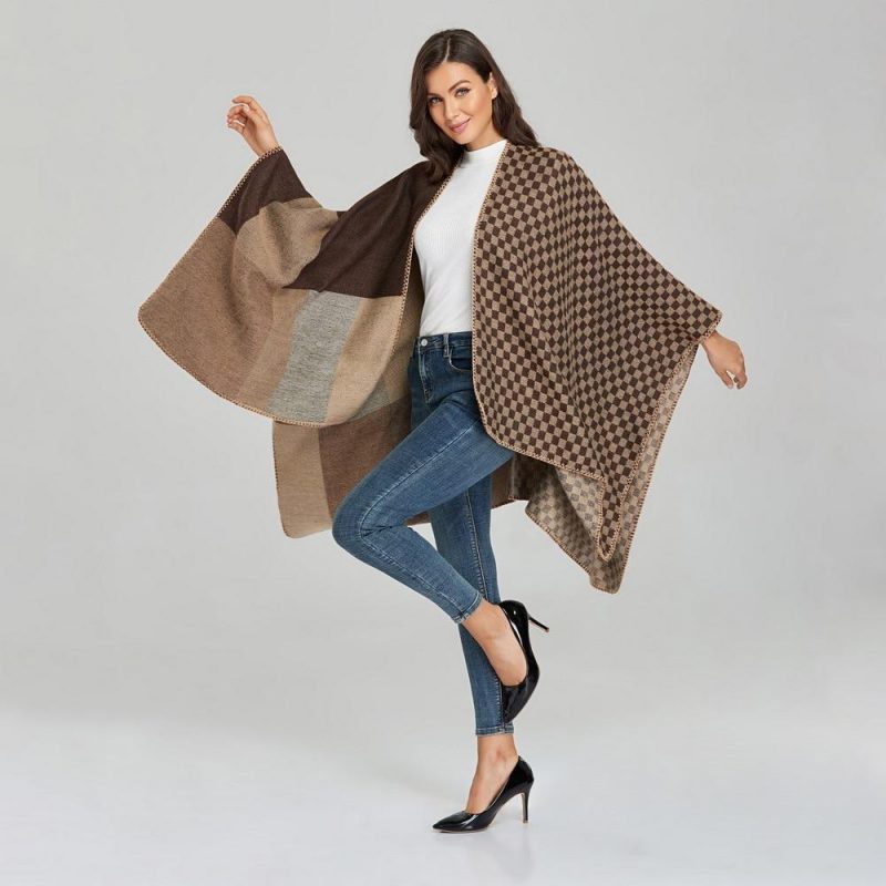 poncho femme petit grand carreaux 292
