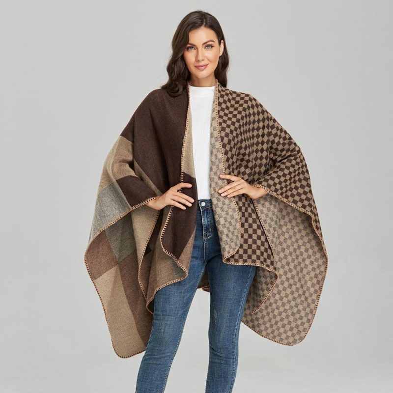 poncho femme petit grand carreaux 568