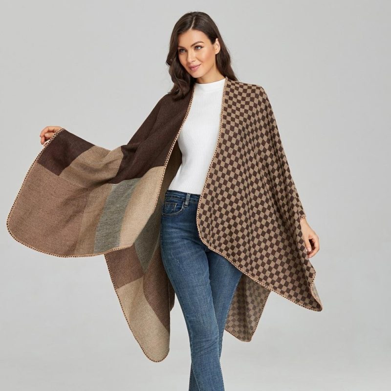 poncho femme petit grand carreaux 826