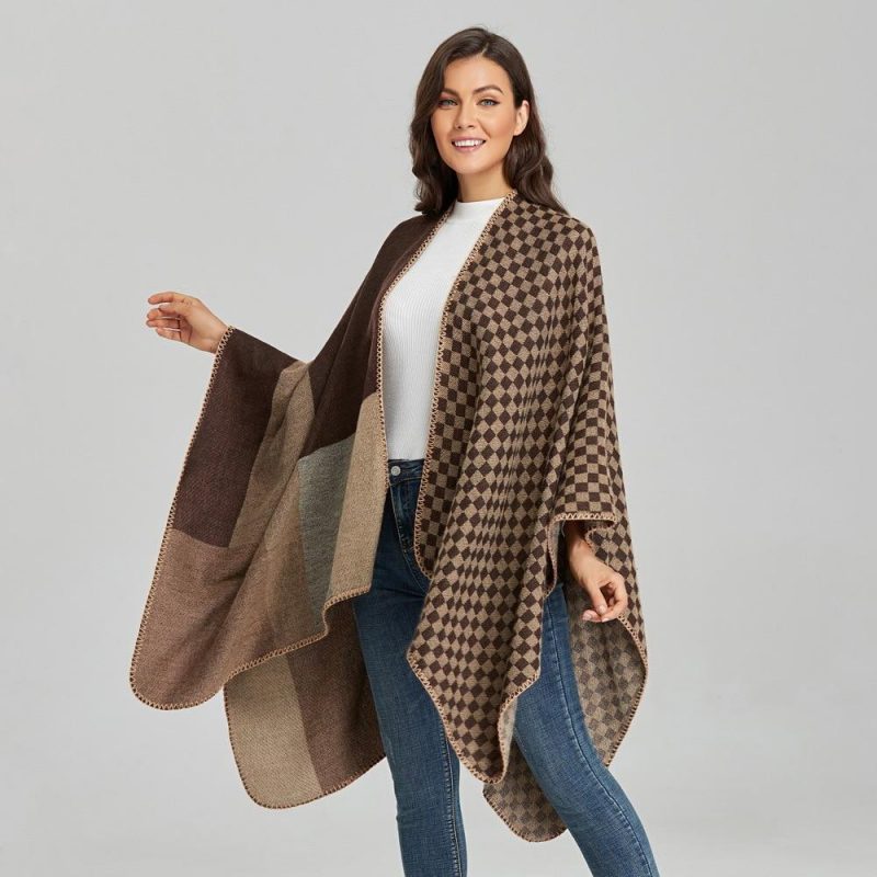 poncho femme petit grand carreaux 867