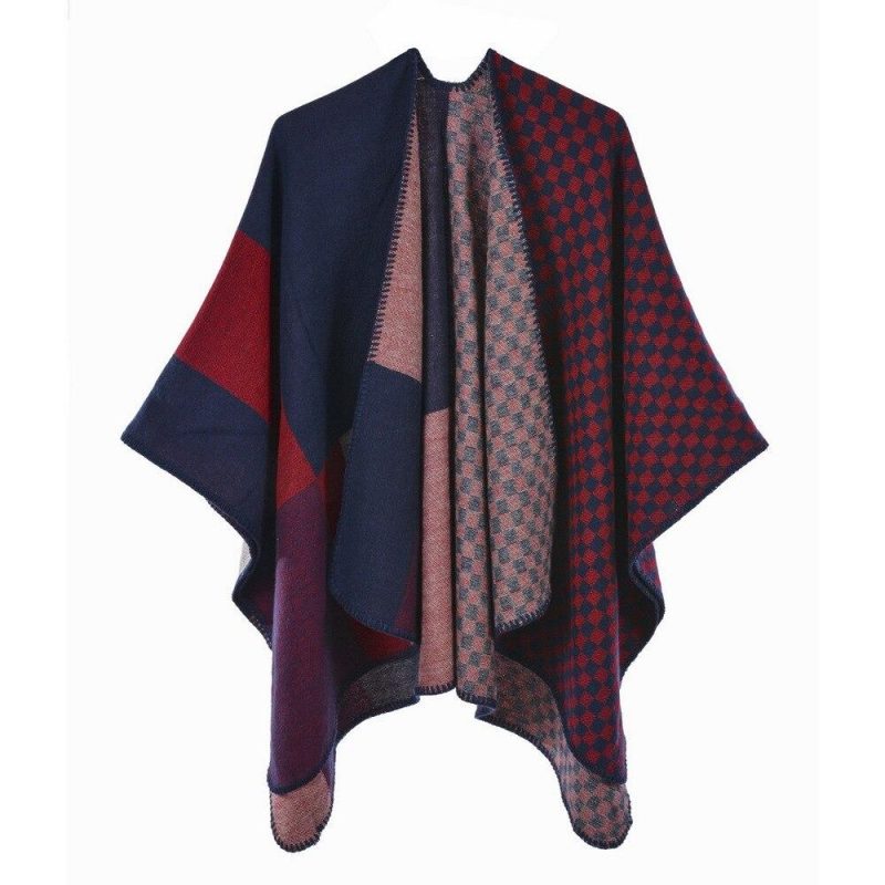 poncho femme petit grand carreaux bordeaux 693