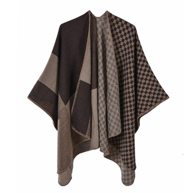 poncho femme petit grand carreaux marron 778