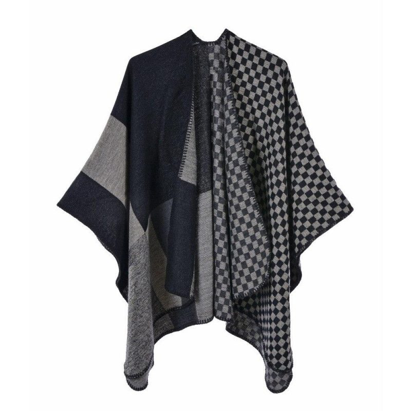 poncho femme petit grand carreaux noir 668
