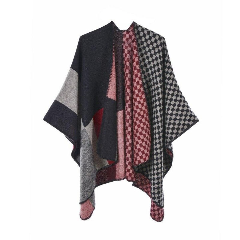 poncho femme petit grand carreaux rouge 265