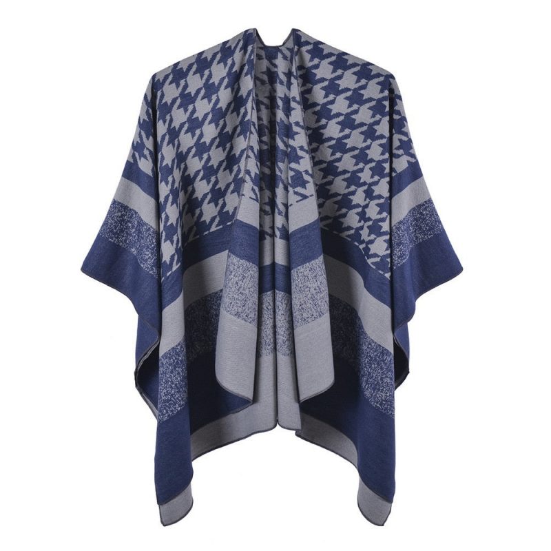 poncho femme pied de poule bleu unique 358