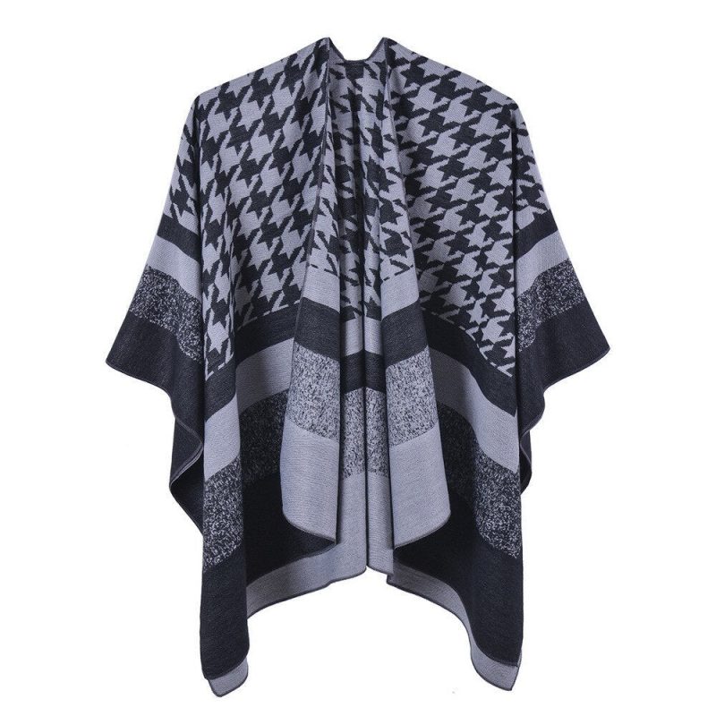 poncho femme pied de poule gris unique 947