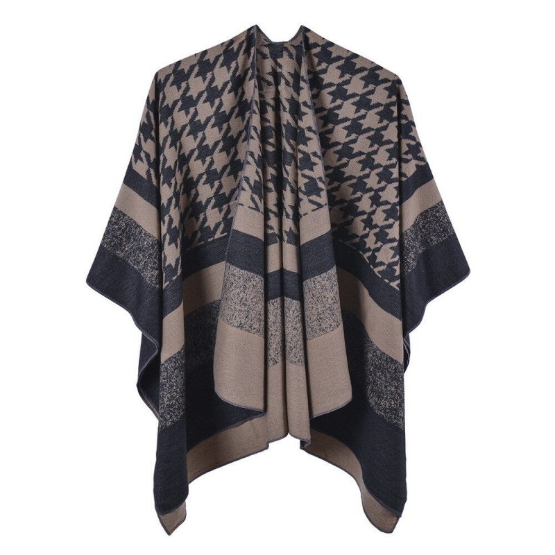 poncho femme pied de poule kaki unique 782
