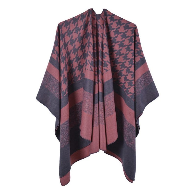 poncho femme pied de poule orange unique 397