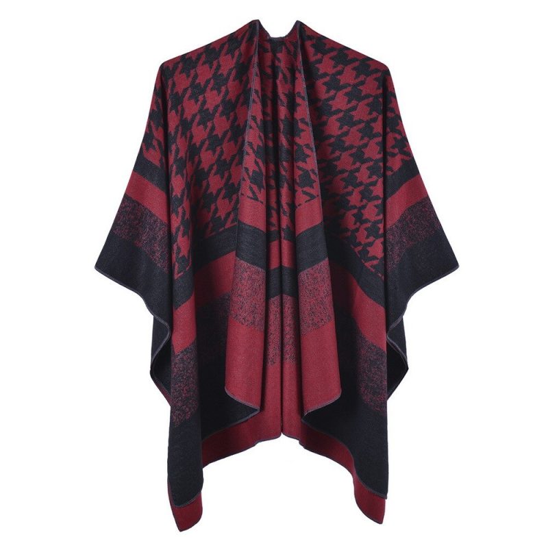 poncho femme pied de poule rouge unique 269