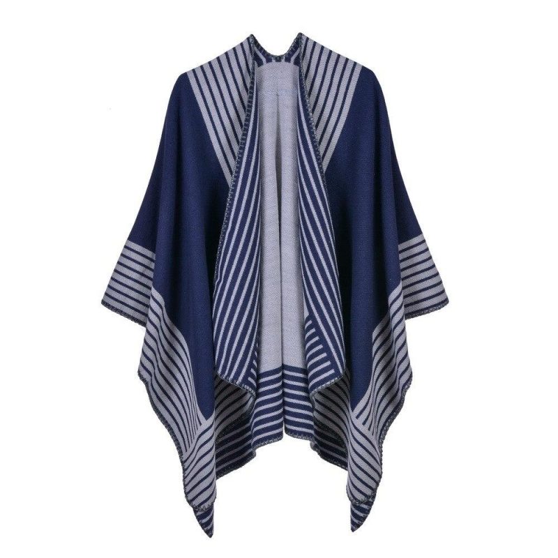poncho femme rayures bleu 901