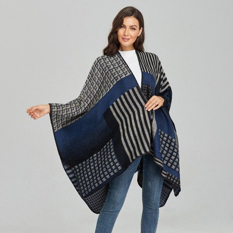 poncho femme rayures carreaux 165