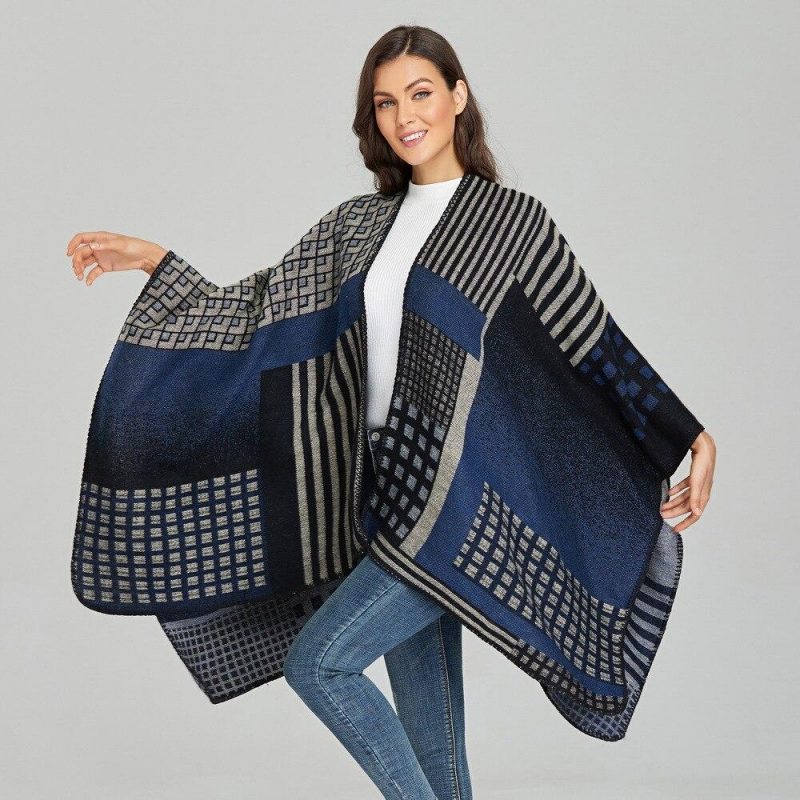 poncho femme rayures carreaux 339