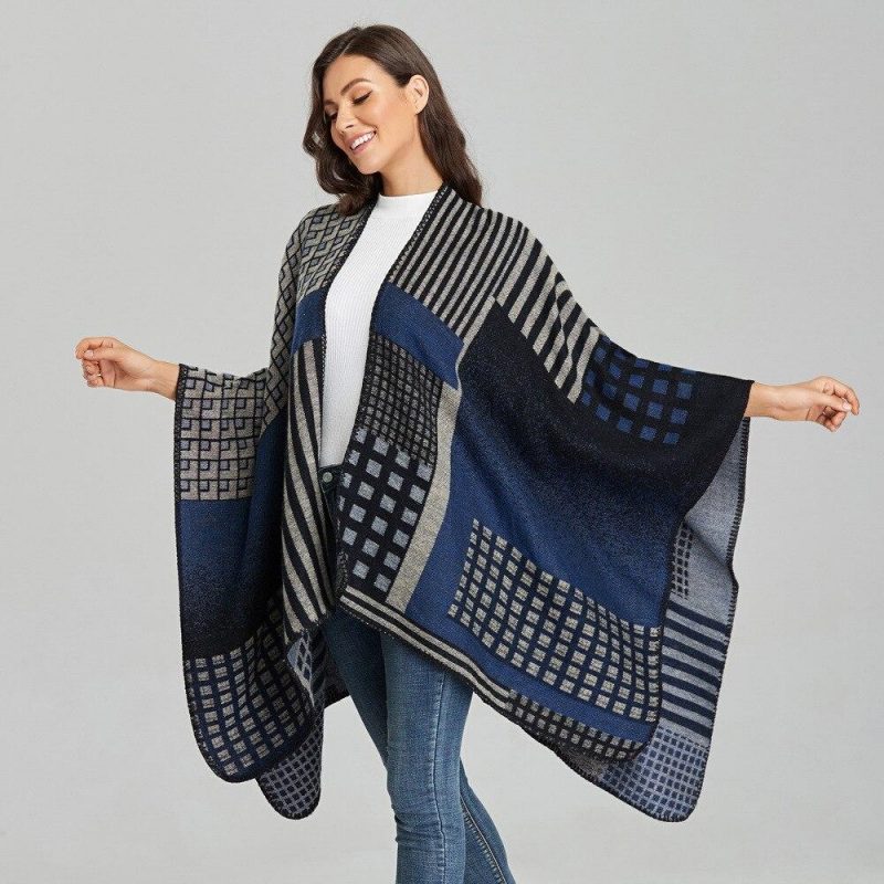 poncho femme rayures carreaux 763