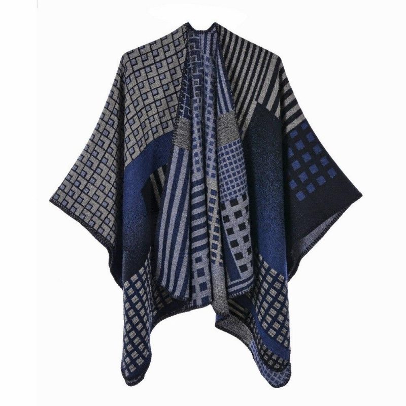 poncho femme rayures carreaux bleu 408