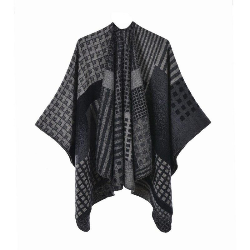 poncho femme rayures carreaux noir 698