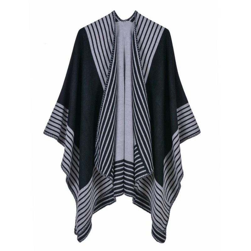 poncho femme rayures noir 498