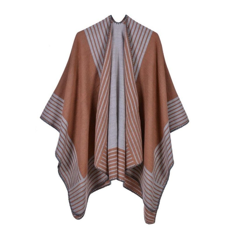 poncho femme rayures orange 508