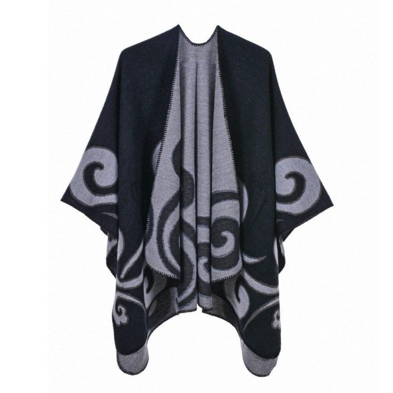 poncho femme vague noir 446