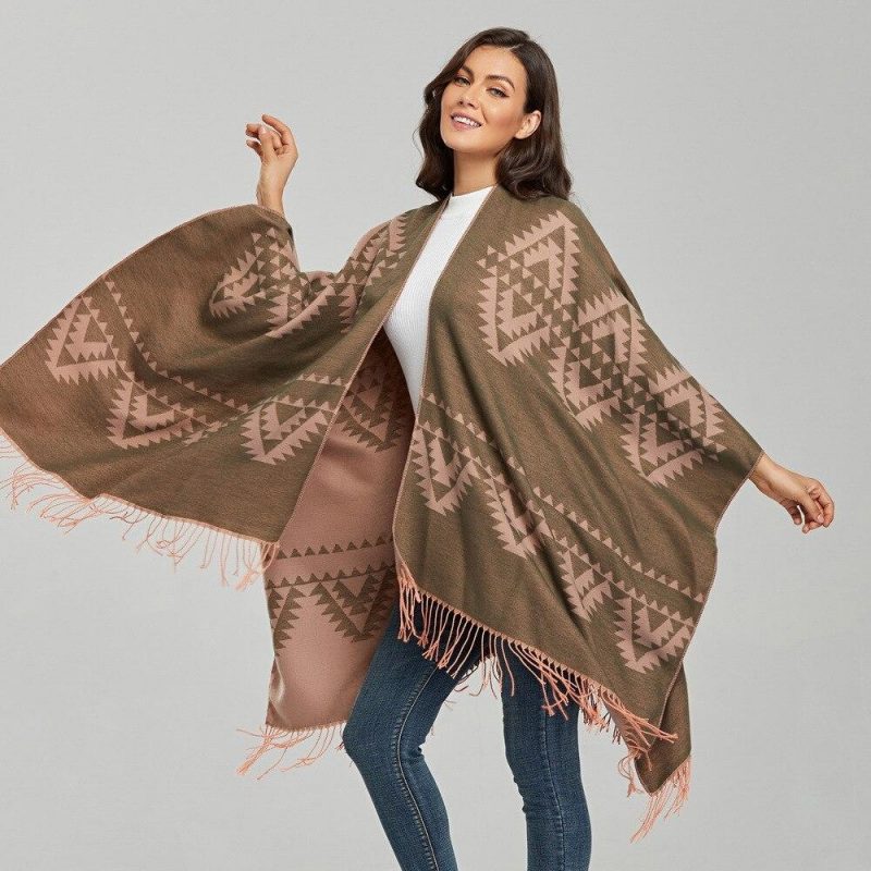 poncho femme vintage franges 736