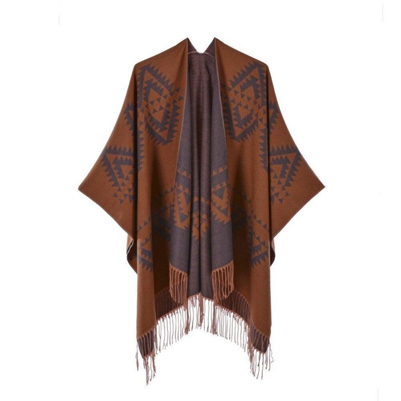 poncho femme vintage franges orange 935