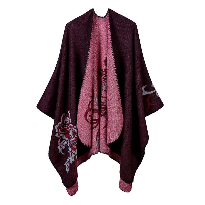 poncho fleur bordeaux 466