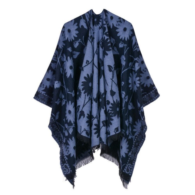 poncho fleuri femme bleu 144