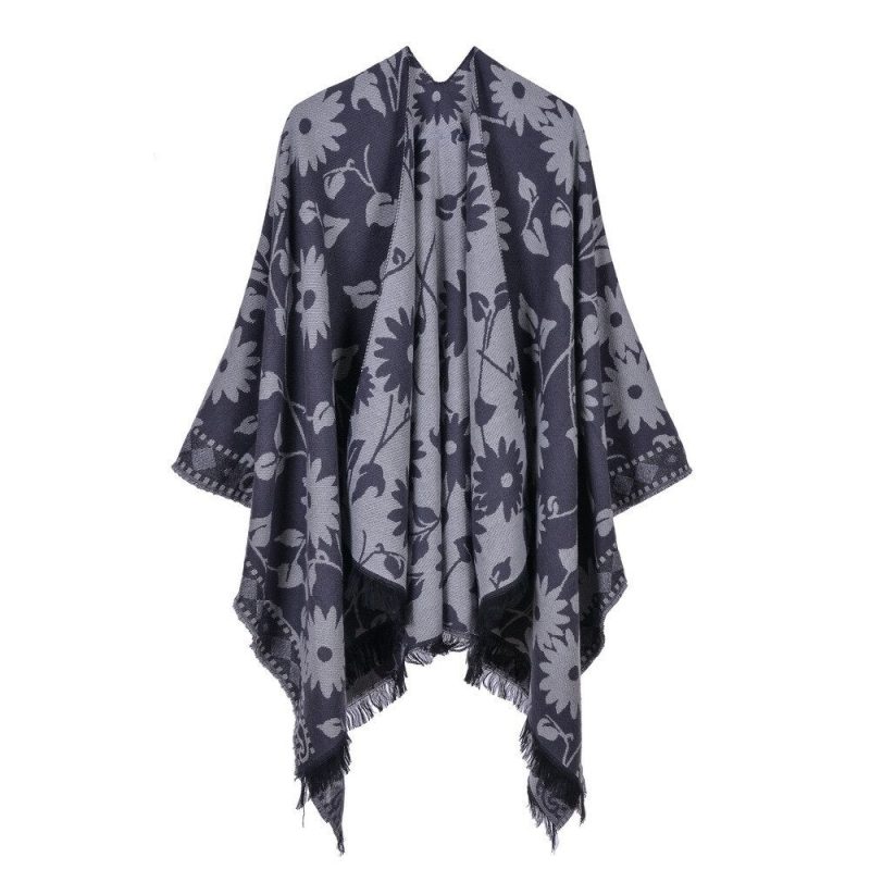 poncho fleuri femme gris 781