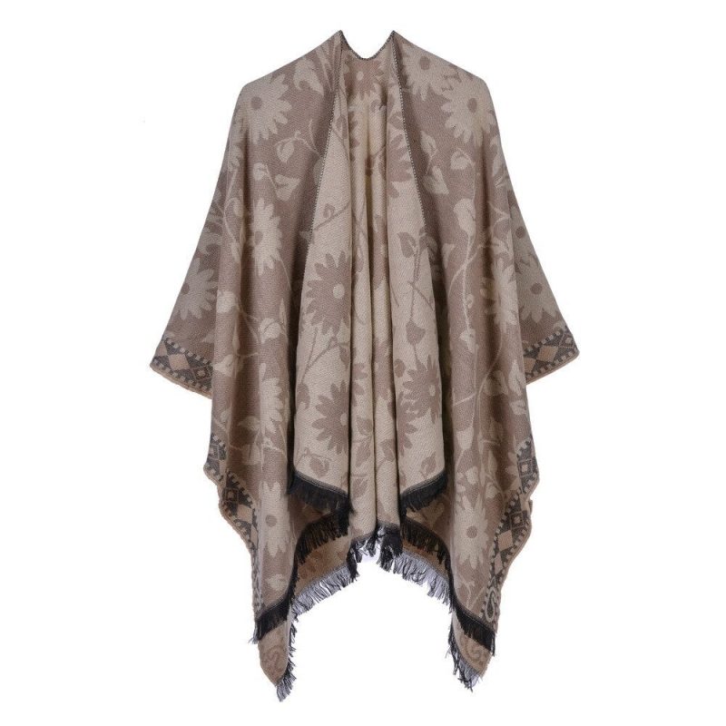 poncho fleuri femme kaki 698