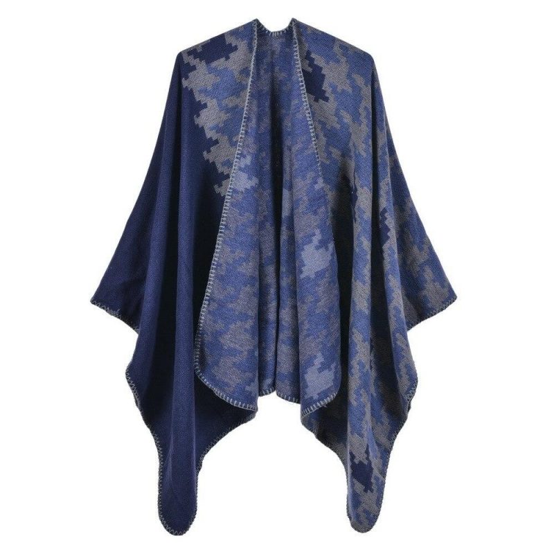 poncho hiver femme asymetrique bleu 481