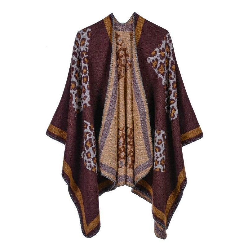 poncho leopard femme bordeaux 962