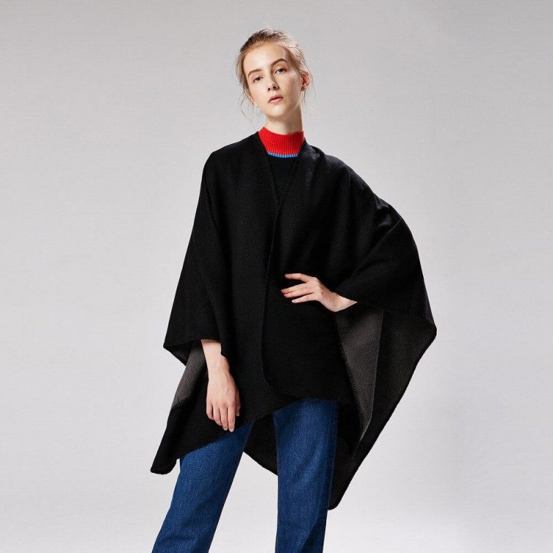 poncho noir femme noir 792
