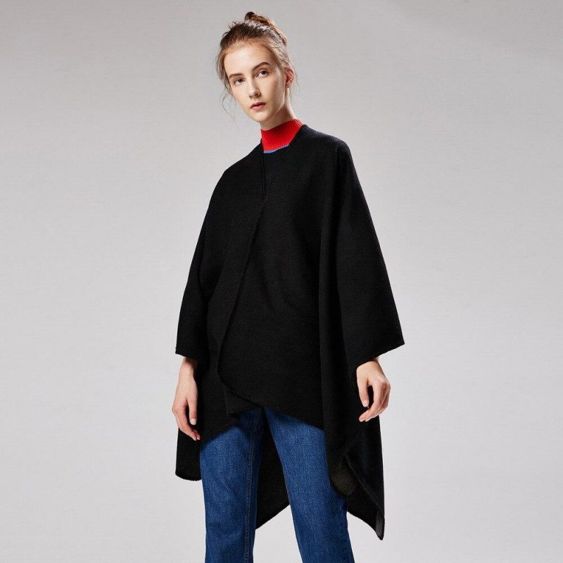 poncho noir femme noir 947