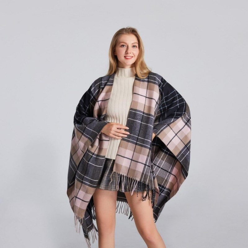 poncho plaid femme 316