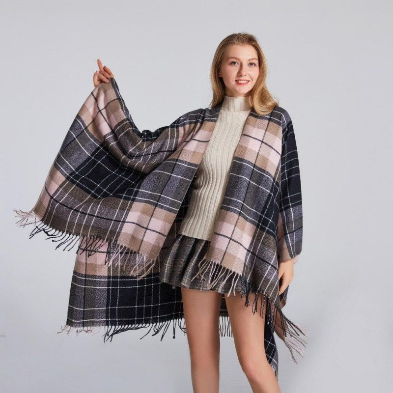 poncho plaid femme 378