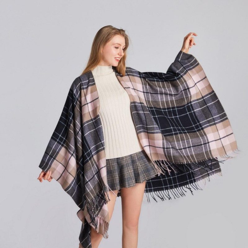 poncho plaid femme 414